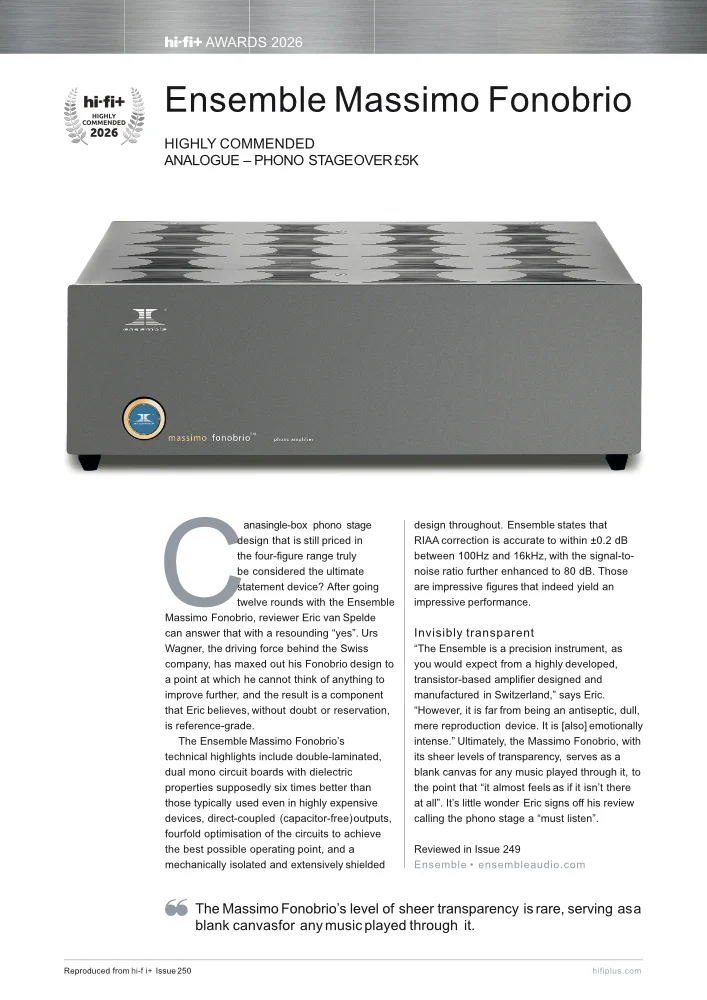 EL7 hi fi+ 250 awards Phono Over 5K HC Ensemble Massimo Fonobrio